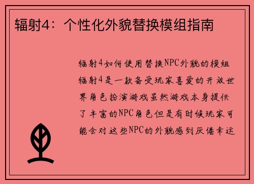 辐射4：个性化外貌替换模组指南