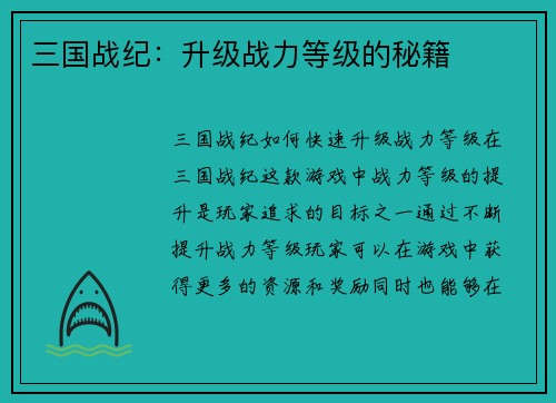 三国战纪：升级战力等级的秘籍